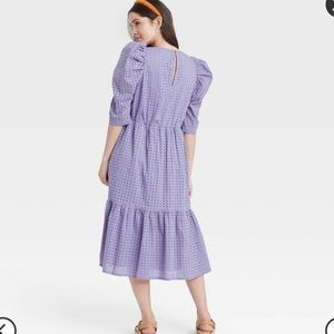 Womens Elbow Sleeve Eyelet Dress 